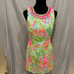 Lily Pulitzer size 6 multi color sleeveless dress with beaded neck accents